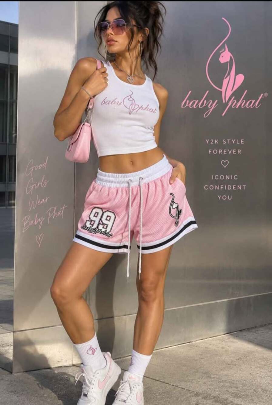Baby Phat Y2K Pink Mesh Rhinestone 99 Basketball Shorts NWT